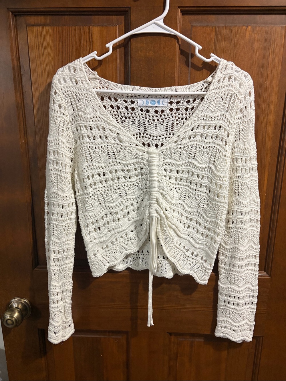 Lizard Thicket White Crochet Cinch-Front Crop Top